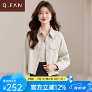 恰凡（QIAFAN）2025春裝新款外套女士寬松洋氣時尚紫色小香風高腰短款夾克上衣潮 杏灰色 M