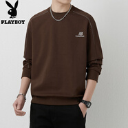 花花公子（PLAYBOY）2025春秋休閑圓領(lǐng)衛衣男長(cháng)袖T恤打底衫 咖啡色 XL