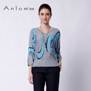 婭奴（A n l o m）Anlom/婭奴真絲t恤女中袖 松V領(lǐng)韓版桑蠶絲針織衫歐美時尚打底衫 深灰 100cm 均碼