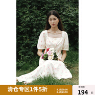 獨束大碼女裝法式復古大方領(lǐng)玫瑰印花茶歇裙微胖mm夏日碎花連衣裙 玫瑰花 3XL (尺碼：5)