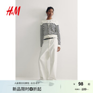 H&M女裝毛針織衫秋季薄款時(shí)尚法式慵懶短款打底衫miu系開(kāi)衫0579541 白色/黑色條紋 XL 170/116