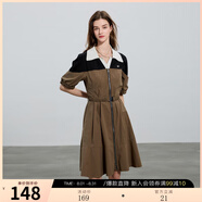 伊布都（ibudu）三彩ibudu2025夏季新款撞色翻領(lǐng)收腰A字連衣裙短裙Polo裙女 咖黑 L 165/88A