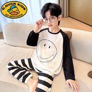 G.DUCKKIDS莫代爾男童睡衣春秋款2025新款兒童長袖家居服洋氣大童男孩空調(diào)服 248009黑白笑臉 160 cm