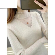 恒源祥羊·毛蕾絲半高領(lǐng)毛衣打底衫女秋冬加厚網(wǎng)紗拼接百搭針織衫上衣女 杏色 S 建議90-100斤