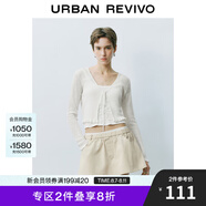 UR2025春季新款女裝休閑V領(lǐng)系帶超短款針織開(kāi)衫UYY950022 本白 M