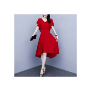 FMYVFY純色連衣裙2025夏女韓版中長款不規(guī)則氣質(zhì)有女人味的裙子 紅色 2XL