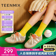 天美意女鞋麥浪鞋平底德訓(xùn)鞋運動板鞋雙鞋帶休閑鞋子2025夏 灰白色 38