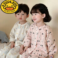 G.DUCKKIDS兒童嬰幼兒棉紗長袖長褲睡衣套裝A類純棉卡通男女童家居服空調(diào)服5 粉小兔 90 cm