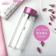 希諾（HEENOOR）雙層玻璃杯便攜耐熱可愛水晶杯6505 珠光桃紅 301-400ml