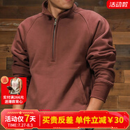 季言純棉衛衣男春秋套頭衫男裝衛衣重磅厚實(shí)美式復古半拉鏈衛衣外套潮 磚紅色 2XL