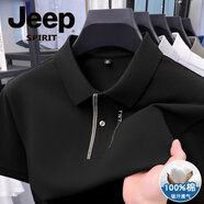 吉普（JEEP）純棉短袖T恤男士夏季中年商務休閑免燙抗皺半袖上衣爸爸裝 15160-黑色 M 48【建議體重100-125斤】
