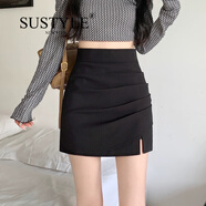 SUSTYLE奢侈高端品牌女裝高檔新款黑色半身裙顯瘦高腰包臀裙女防走光短裙 黑色 L