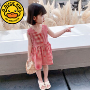 G.DUCKKIDS女童格子背帶連衣裙2024夏季新款女寶寶休閑洋氣前后穿公主棉布裙 紅色格子連衣裙 90 cm適合90-100cm2-3歲