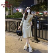 俞兆林配大衣的毛衣裙女秋冬中長(zhǎng)款過(guò)膝針織連衣裙修身內(nèi)搭長(zhǎng)袖打底裙子 杏色 M 101-110斤內(nèi)穿