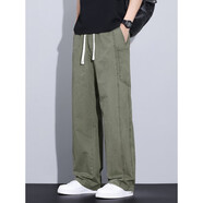 以純（YISHion）休閑褲男士純棉百搭寬松直筒長(cháng)褲2025春夏季美式闊腿潮 K2018軍綠色 L
