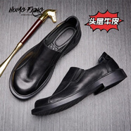 悍風(fēng)（HumgFeng）品牌皮鞋男2025年新款套腳商務(wù)休閑鞋一腳蹬軟底軟皮男士鞋子 黑色 43