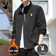 花花公子（PLAYBOY）夾克男外套秋冬季上衣男士新款商務(wù)中青年立領(lǐng)茄克衫潮流 黑色 加絨 3XL （145斤-160斤）