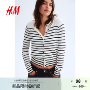 H&M女裝毛針織衫秋季薄款時尚法式慵懶短款打底衫m(xù)iu系開衫0579541 白色/條紋 S 160/88