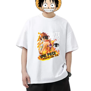 云薔火拳艾斯T恤 海賊王oversize落肩日本動(dòng)漫二次元周邊潮流t 短袖T恤白色 S 80-100斤