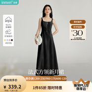 茵曼（INMAN）章若楠同款歐若風法式吊帶連衣裙2025夏季新品女裝淡鵝黃色裙子 黑色【好評返現(xiàn)】 L