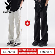 花花公子休閑褲男夏季薄款2025新款美式傘兵潮牌寬松速干冰絲垂感工裝褲子 K10096灰白+K10096黑色 薄款 S （27碼）體重85-100斤