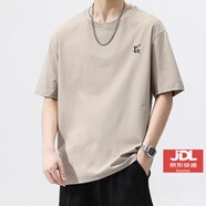 拉夏貝爾白色重磅短袖t恤男夏季寬松休閑半袖圓領(lǐng)少年感體恤上衣H 杏色 M