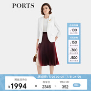 PORTS寶姿秋冬女裝一?？凵虅?wù)休閑九分袖修身白色西服夾克 奶白色-2 S (4)