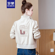 羅蒙（ROMON）秋冬季短外套女裝2024新款春秋時(shí)尚寬松短款風(fēng)衣女士夾克衫上衣潮 杏色 M （95-105斤）