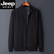 JEEP SPIRIT加絨毛衣外套男加厚秋冬季保暖立領(lǐng)針織衫拉鏈開衫寬松百搭毛線衣 花黑色 M