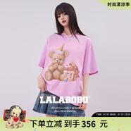 拉拉波波【商場(chǎng)同款】LALABOBO25年T恤夏新款女原創(chuàng)潮牌短袖圓領(lǐng)印花上衣 粉色 S