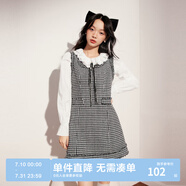 樂(lè)町千鳥格無(wú)袖連衣裙初秋新款女裝毛邊連衣裙簡(jiǎn)約方領(lǐng)背心裙 黑白格紋(現(xiàn)貨) M