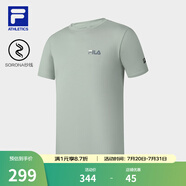 FILA官方男子短袖T恤夏季簡(jiǎn)約圓領(lǐng)運(yùn)動(dòng)男裝上衣休閑針織套頭衫 燕麥灰-GY M 170/92A