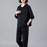 Giordano春季套裝女裝新款媽媽貴夫人品牌女裝休閑時尚連帽衛(wèi)衣兩件套睡裙 黑色加絨 冬款 M 適合100-120斤左右