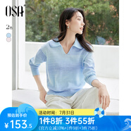 歐莎（OSA）漸變色翻領(lǐng)針織衫女2025年秋新款薄款套頭長(zhǎng)袖毛衣上衣氣質(zhì)高智感 藍(lán)色 L