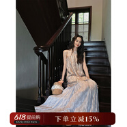 三吉黑花【云卷】新中式連衣裙子女夏出片穿搭超好看國風(fēng)背心長裙 灰紫 S