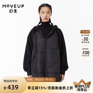 MOVEUP幻走2022冬季.FUN系列 撞布抓絨繡花設(shè)計(jì)師中長(zhǎng)款棉外套女 夜黑 L