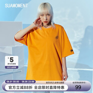 SuaMoment抓痕小爪子字母短袖男潮流街頭寬松純棉情侶T恤伯遠同款 橘色 M
