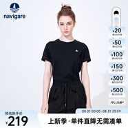Navigare意大利小帆船短袖T恤衫女夏季圓領(lǐng)百搭體恤衫修身短款基礎(chǔ)款上衣 暗夜黑 M