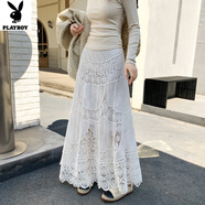 花花公子（PLAYBOY）設計感小眾鉤花鏤空蕾絲半身裙女春夏2025新款重工波西米亞超長(cháng)裙 白色 點(diǎn)擊收藏優(yōu)先發(fā)貨 L 建議110-120斤