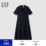 Gap女裝翻領(lǐng)刺繡logo短袖針織連衣裙簡(jiǎn)約長(zhǎng)裙680487 黑色 165/84A(M) 亞洲尺碼