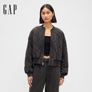 GAP女裝2025秋季新款酷颯短款寬松廓形飛行員夾克棉服美版817098 水洗黑 S 美碼  M亞洲碼165/88A