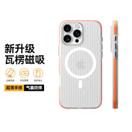 卡西奇瓦楞條紋行李箱適用蘋(píng)果16promax手機殼17光柵殼magsafe磁吸14Pro膚感plus磨砂高級感pm外殼 【白殼橙邊-磁吸款】側邊防滑條*瓦楞散熱殼 iPhone 15 Pro Max
