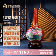 中外琺瑯美術(shù)館景泰藍(lán)花瓶 中式小花瓶 花瓶擺件工藝品 花瓶擺件客廳花瓶高檔 《夏荷雅趣》直頸瓶