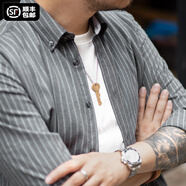 馬登工裝條紋長袖襯衫男美式修身上衣外套牛津紡男士襯衣秋商務(wù)男裝 錫灰色 S