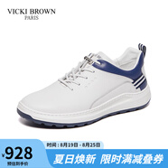 VICKI BROWN【VB男鞋】法國品牌商務(wù)休閑鞋時(shí)尚輕質(zhì)男士皮鞋百搭舒適鞋子男 白藍 38