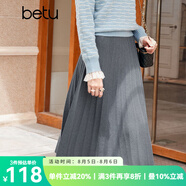 百圖betu女裝秋冬新款半身裙法式百褶高腰顯瘦A字針織裙女2310T76 灰色 M