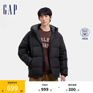 Gap男裝徽章logo抽繩立領(lǐng)連帽羽絨服純色外套677652 黑色 S (165/88A) 亞洲尺碼