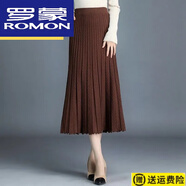 羅蒙（ROMON）高檔秋冬新款針織羊毛百褶裙中長(cháng)款半身裙女大擺長(cháng)裙高腰Aa字毛線(xiàn) 咖啡色 【高彈力·款】 加厚 XL 建議【125-140斤】