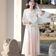 蒂默奇禪茶服女裝改良漢服民國(guó)風(fēng)漢元素漢連衣裙女新中式日常V領(lǐng)采耳藝 漸變粉一整套· M 85-95斤參考