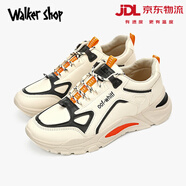 Walker Shop品牌休閑鞋男2025新款透氣網(wǎng)面軟底跑步鞋防滑休閑百搭舒適男鞋 米色【皮面款】 41